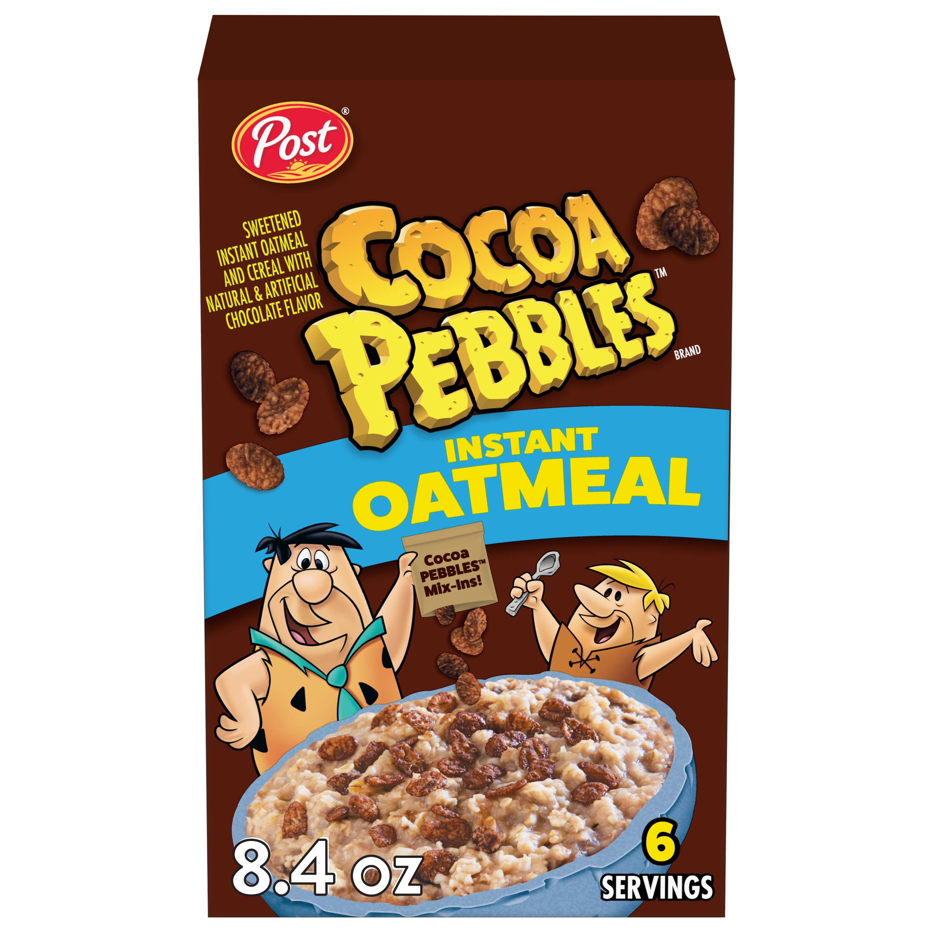 New Post Cocoa PEBBLES Instant Oatmeal for Kids, 6 Oatmeal Packets, 8.4oz