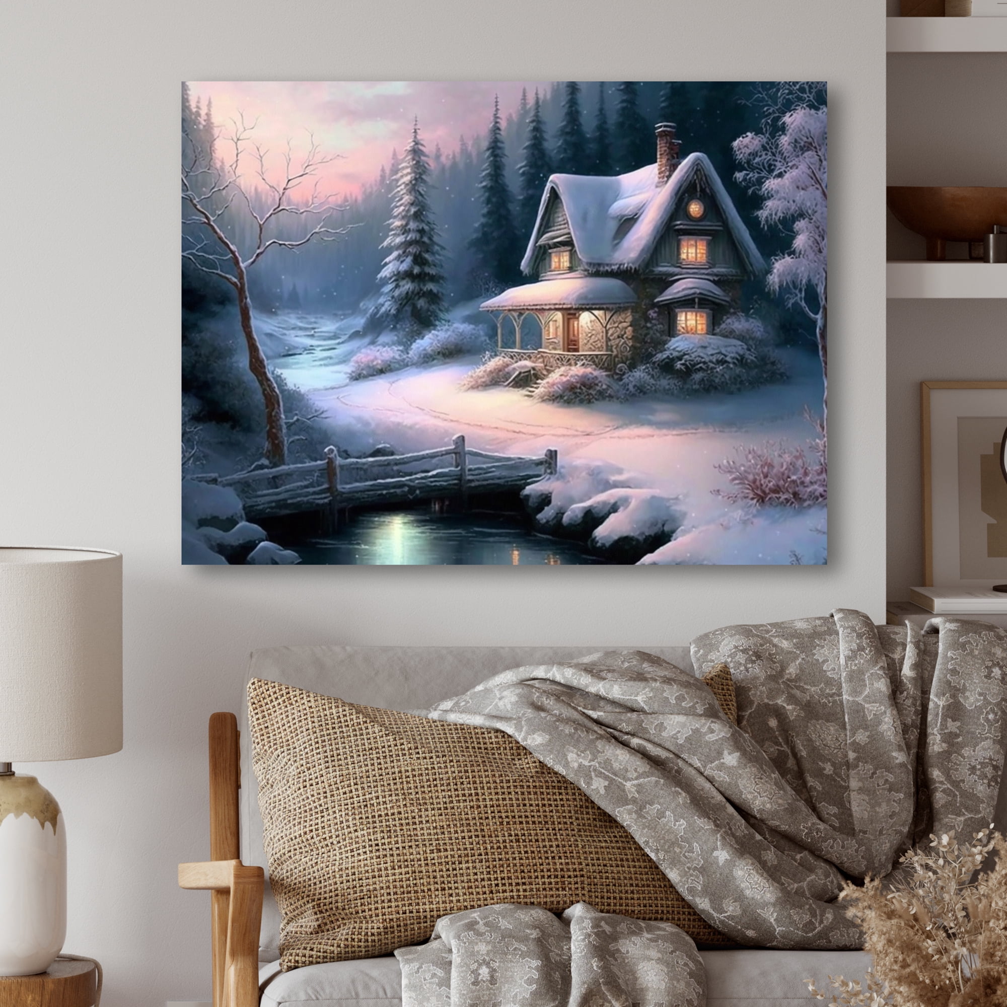 Designart Winter Scene Farmhouse Canvas Wall Art