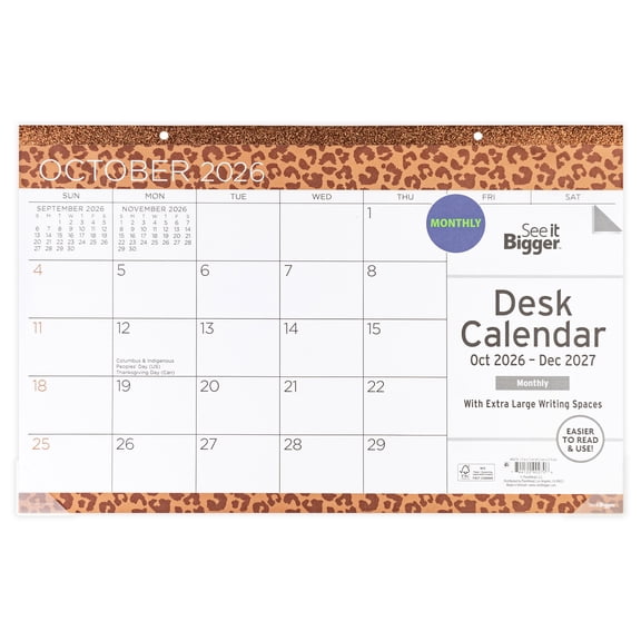 See It Bigger Leopard Print Desk Pad Calendar, 11" x 17", 15-Month (Oct 2026 - Dec 2027)