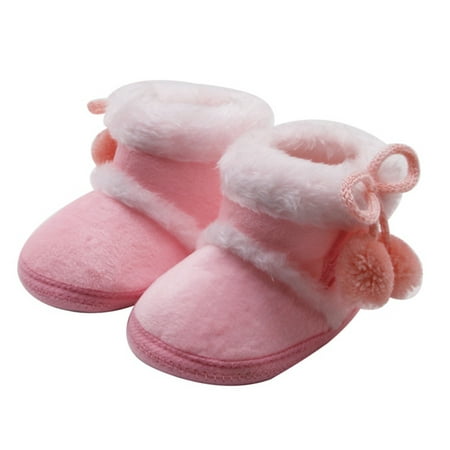 Image of URMAGIC Baby Girls Plush Ball Cotton Booties First Walkers Outdoor Snow Shoes Toddler Warm Boots