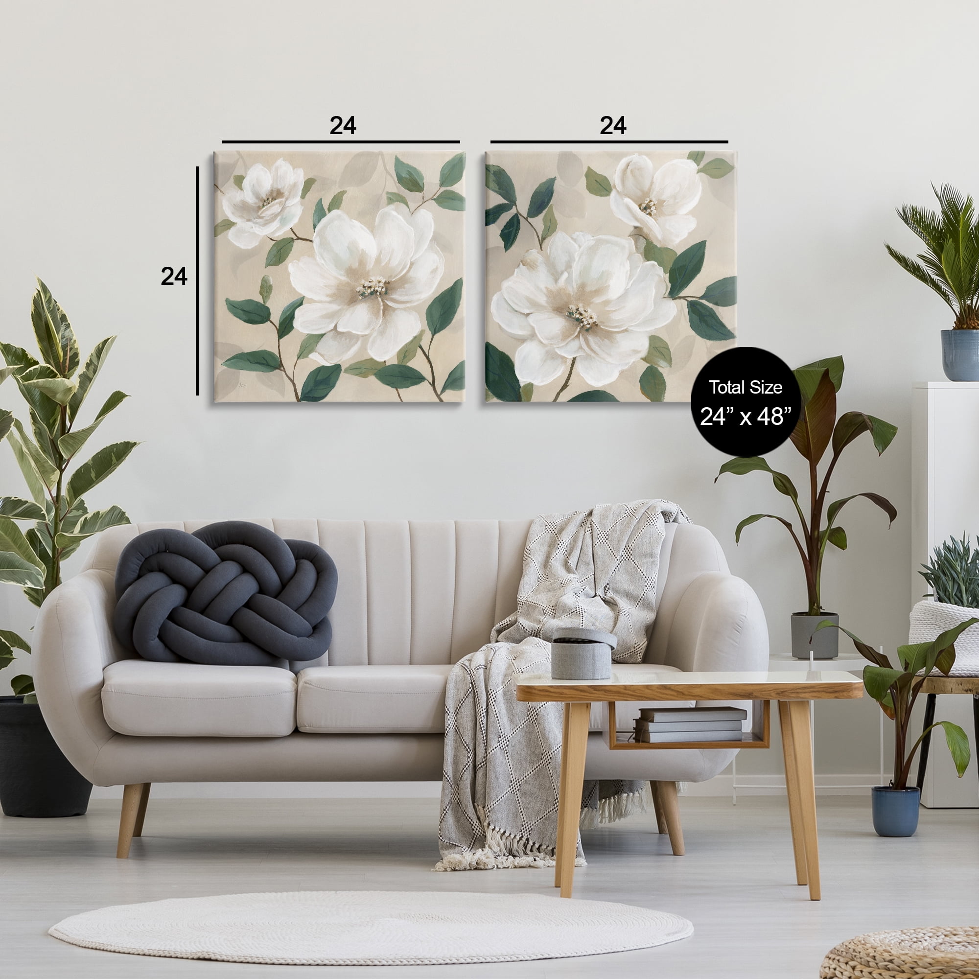 Stupell Industries Serene White Blossoms & Foliage 2 Piece Canvas Wall Art Set, design by Nan