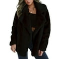 thumbnail image 2 of Women's Fashionable Solid-Color Lapel Mid-Length Plush Coat for Fall and Winter, Warm and Elegant, Winter Clothes for Women,Black,2XL, 2 of 7