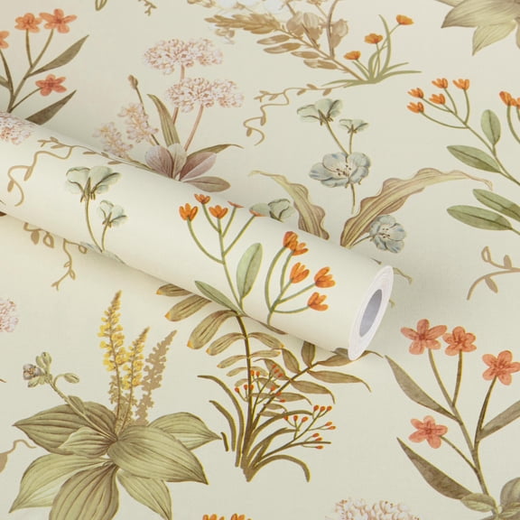 Abyssaly Floral Peel and Stick Wallpaper, 17.3" x 118" Beige, Removable Self-Adhesive Vinyl Wall Paper for Home and Room Decoration