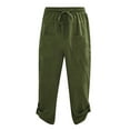 thumbnail image 4 of Mrrootc Mens Cotton Linen Solid Color Pockets Elastic Waist Casual Cropped Pants, 4 of 5