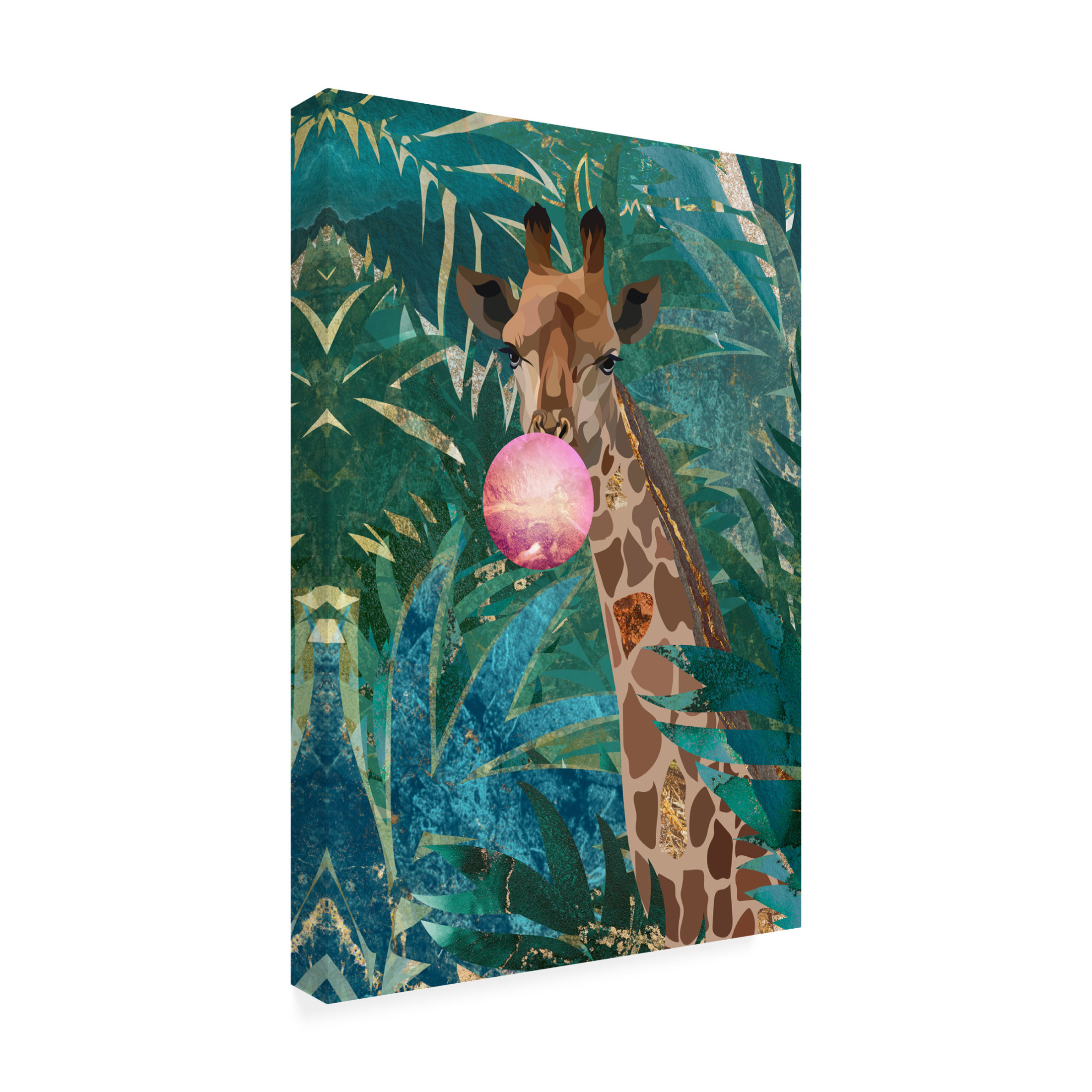 Trademark Fine Art Sarah Manovski  Bubblegum giraffe in the jungle Canvas Wall Art