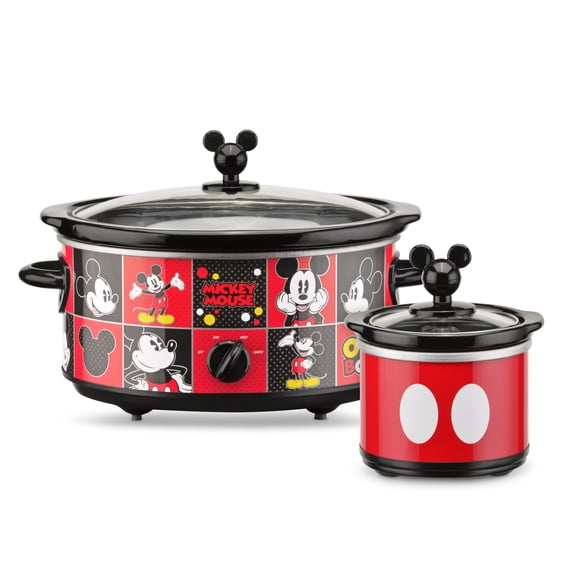 Disney Mickey Mouse 5-Quart Oval Slow Cooker with 20-Ounce Dipper, Mickey Graphics (Red/Black), Model: DCM-502