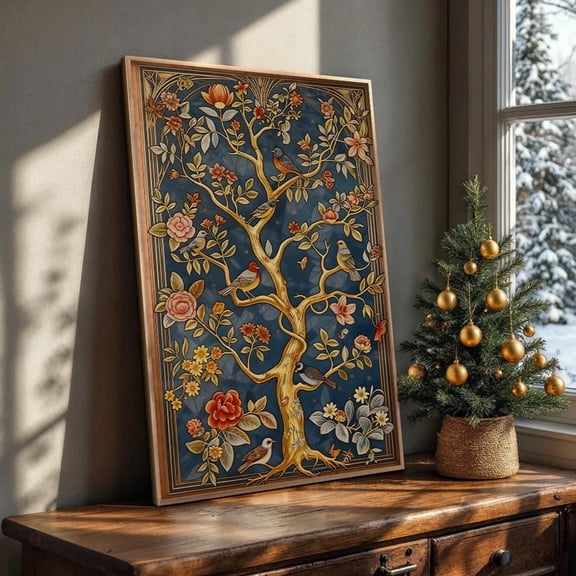 Floral Tree Of Life Art Vintage Botanical Birds Poster UNFRAMED Poster, 8x12