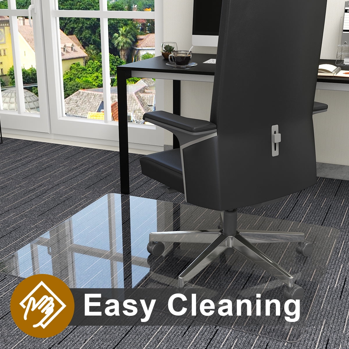 Veliso 55"x 46" Tempered Glass Mat Rectangluar Chair Mat for Hard Floors Heavy-Duty Office Floor Protector, Clear