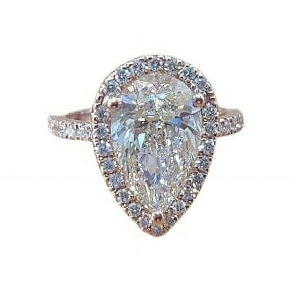 HeartsAndYou 2ct Pear Cut Moissanite Accent Halo Engagement Ring for Women 18k Rose Gold over Silver Stylish