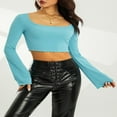 thumbnail image 2 of Square Neck Long Sleeve Crop Top for Women Sexy Basic Ribbed Tee Shirts Y2k Tops, 2 of 5