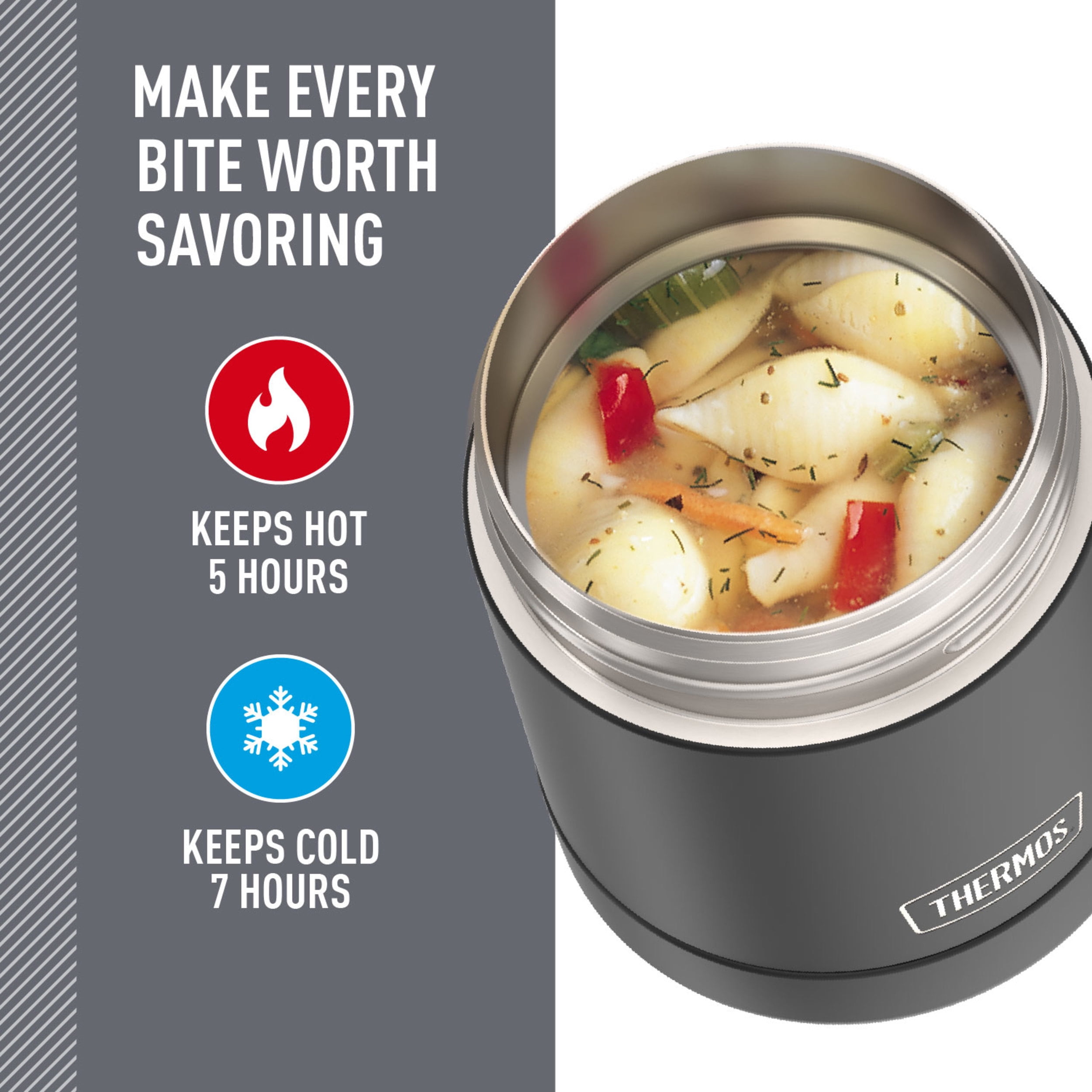 Thermos Stainless Steel Insulated Food Jar with Handle, 10oz, Black, Ideal Use for Workday Meals and Travel, Made for Portable Food Storage, Dishwasher Safe, For Hot and Cold Food