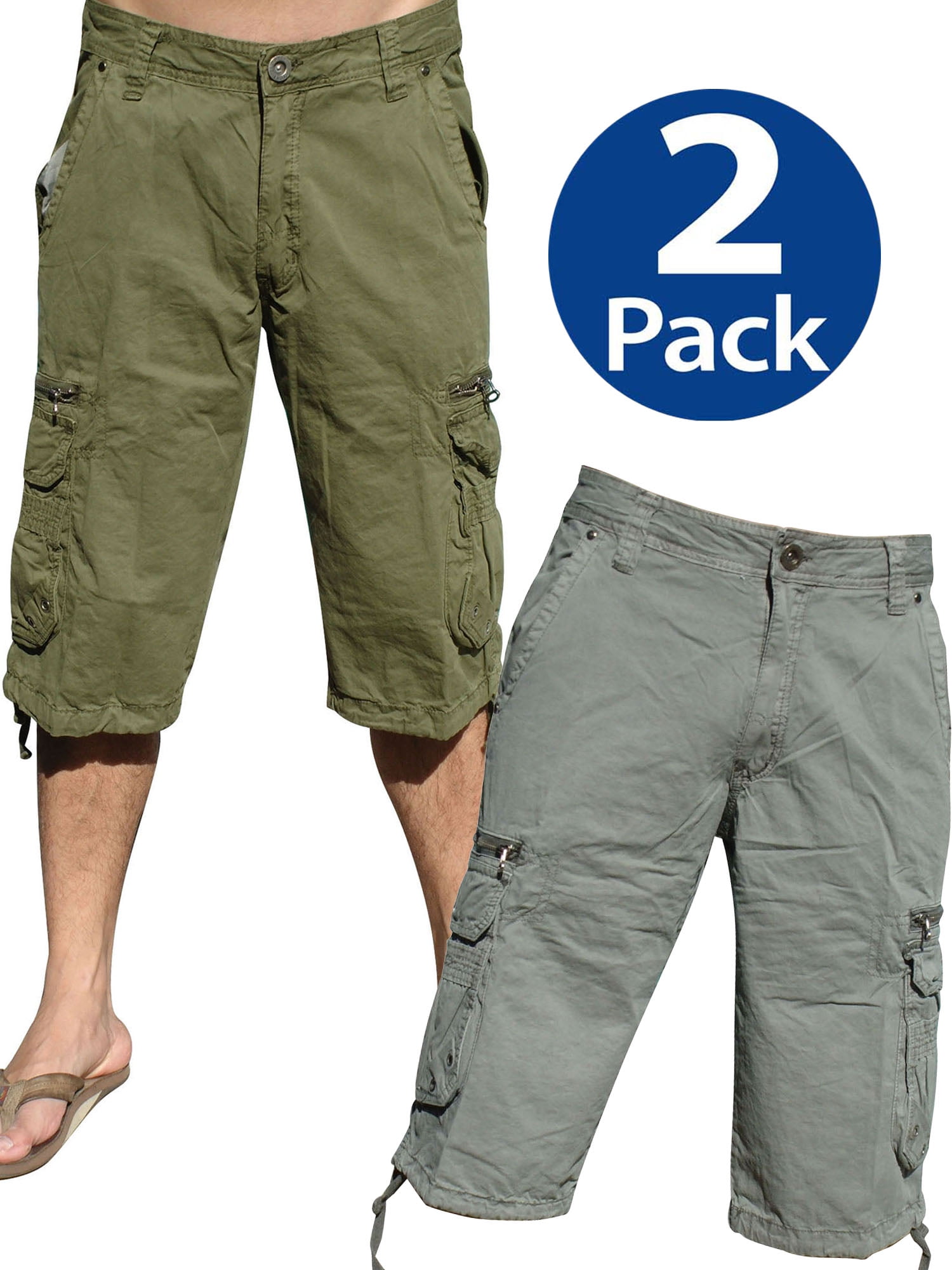 Mens Militarystyle Cargo Pocket Shorts,2 pcs pack (Lt.Olv+Lgy) 91Sx2