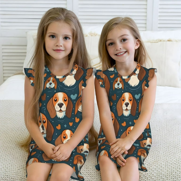 Girls Nightgowns Beagle Dog heart Soft Comfortable Flutter Sleeves Night Sleep Dress Sleepwear for Toddler Girl Pajamas Pjs Walmart