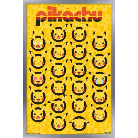 Pokemon - Pikachu Faces Wall Poster, 14.725" x 22.375", Framed