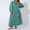 thumbnail image 4 of PENGXIANG Robe Maxi à Manches Courtes Bouffantes Col en V Été Boho Imprimé Floral Robe Smockée Évasée Violet Foncé TTG, 4 of 8
