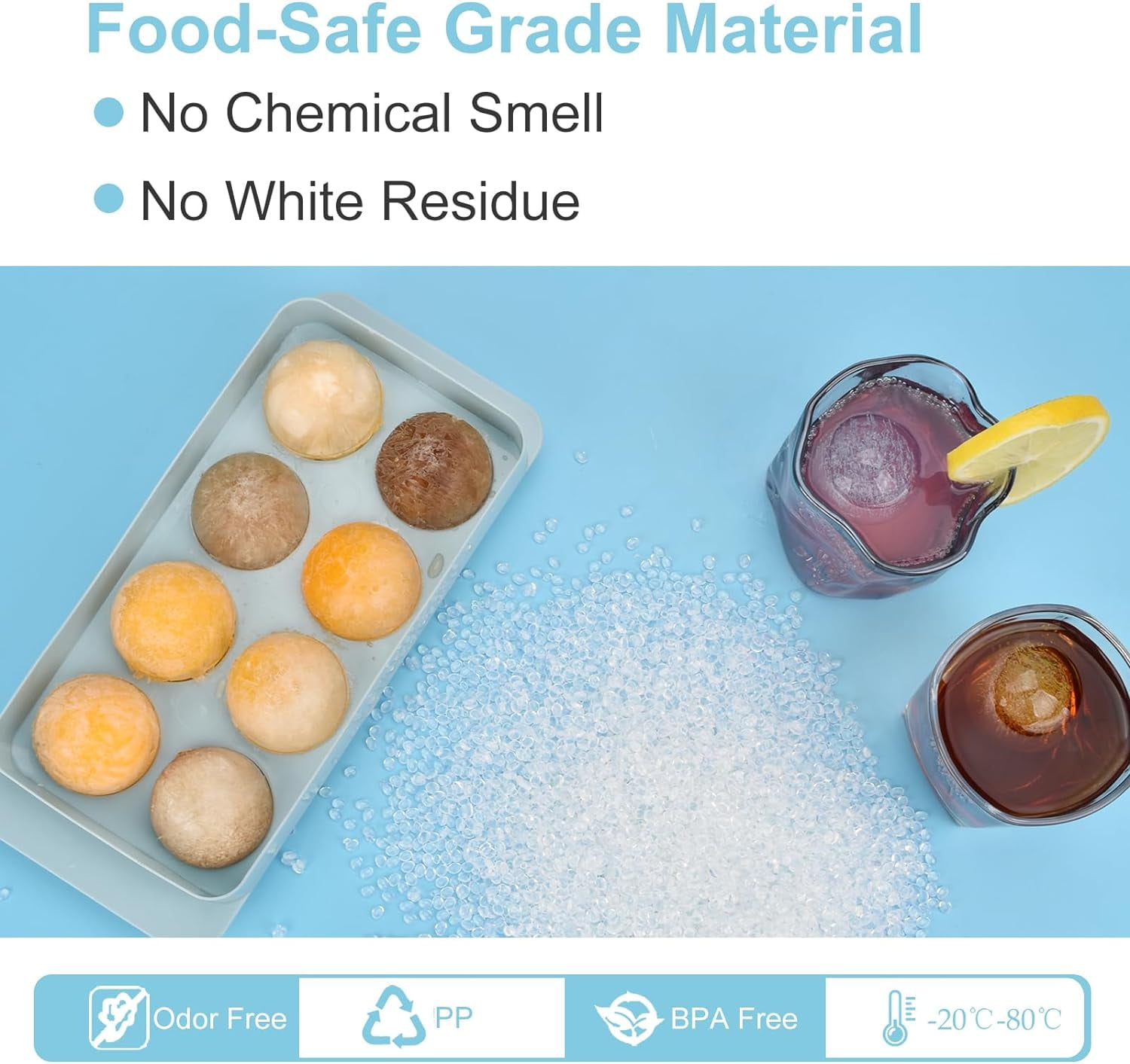 Ice Cube Tray with Lid, 3 Pack 2 INCH Round Ice Ball Maker, Easy Fill & Release Sphere Ice Ball Mold for Whiskey Cocktails Bourbon - Blue