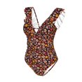 thumbnail image 4 of Yiaed 70s Groovy Hippie Retro Print Women's Ruffled One Piece Swimsuit V Neck Swimwear Slimming Monokini for Woman-Large, 4 of 8