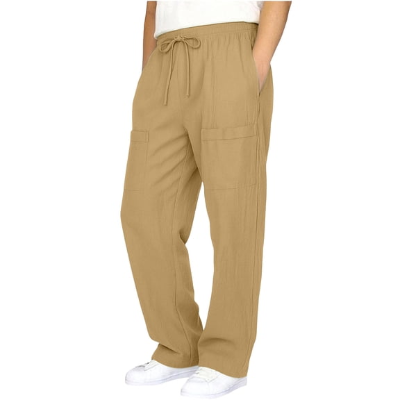 Dagugfen Casual Pants for Teen Boys Straight Leg Loose Fitted Elastic Waist Basic Breathable Pants Daily Wear Casual Trousers(13-14 Years,Yellow)