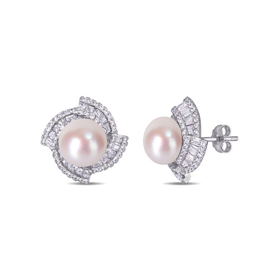 Everly Women's Cultured Pearl and Cubic Zirconia Sterling Silver Earrings