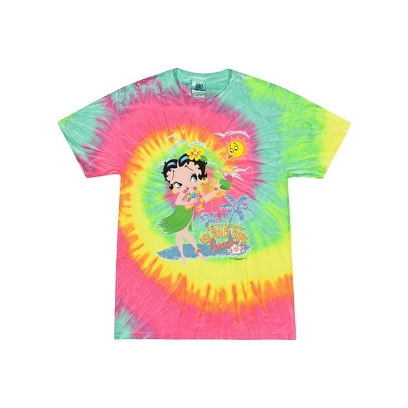 Wild Bobby Betty Boop Island Girl Paradise Betty Boop Tie-Dye T-Shirt, Minty Rainbow, X-Large