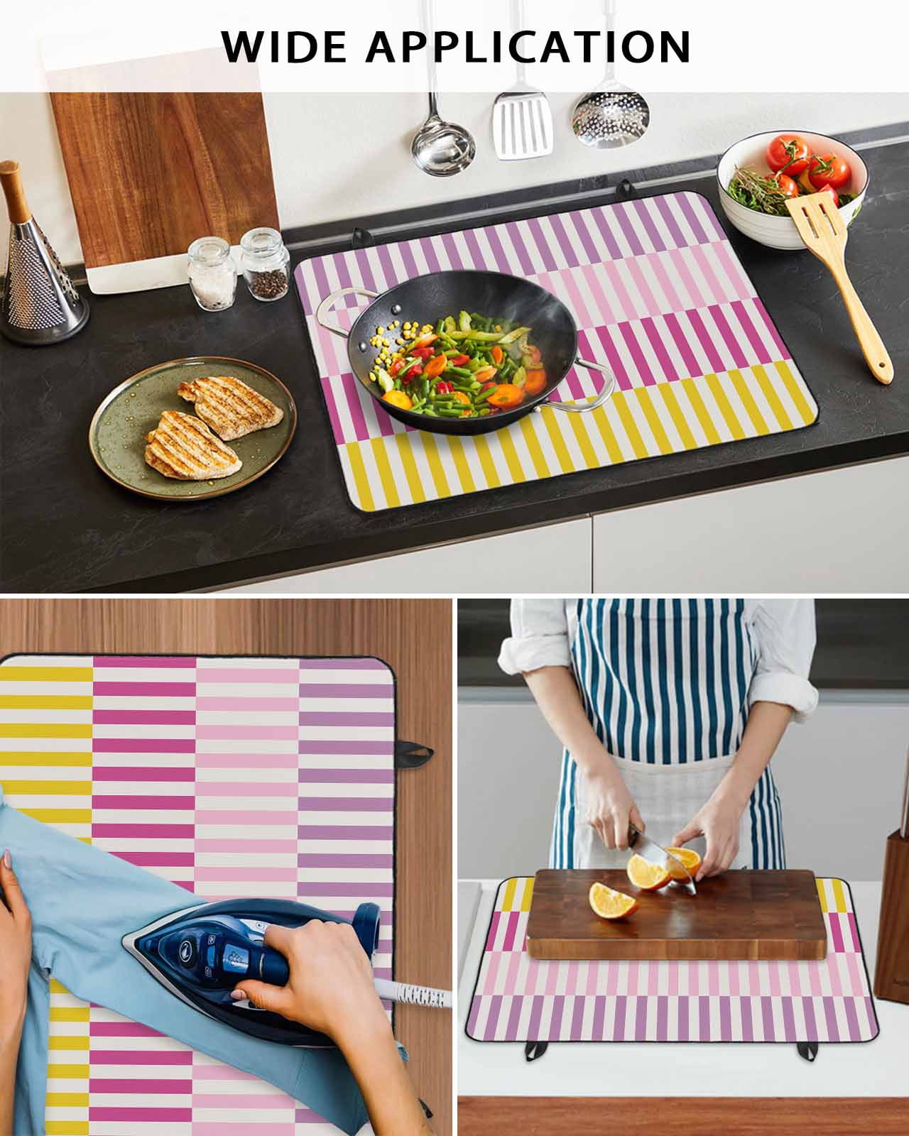 nqOlkjepod Large Induction Cooktop Protector Mat 24"x21", Colorful Stripe Stove Top Covers for Electric Stove, Modern Pink Purple Yellow Vertical Striped Stove Burner Cover Mats Stove Cover