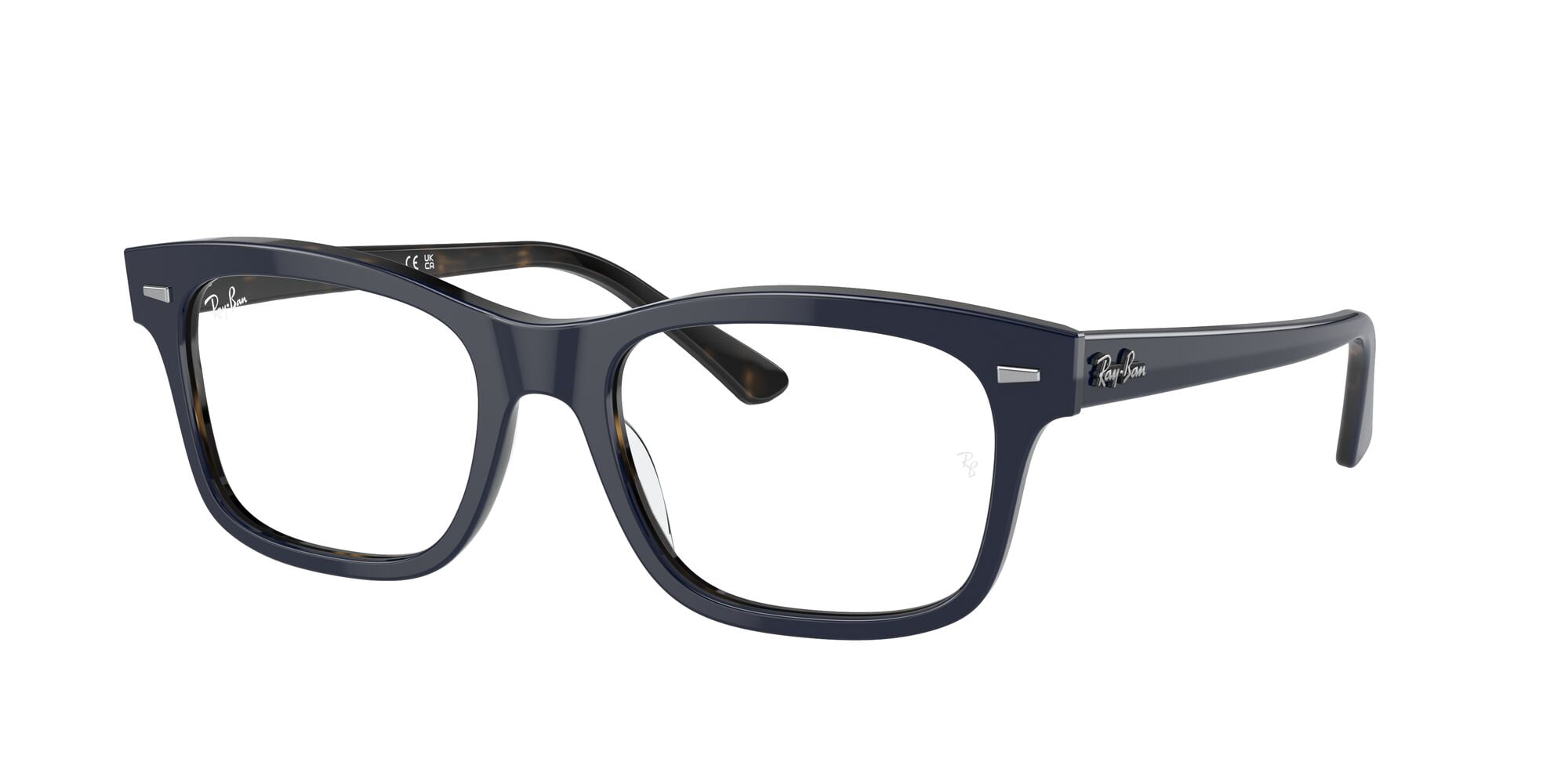 Ray-Ban Burbank Optics Glasses, Prescription Eyeglasses with Case, Demo Lens/Blue On Havana, Size 56