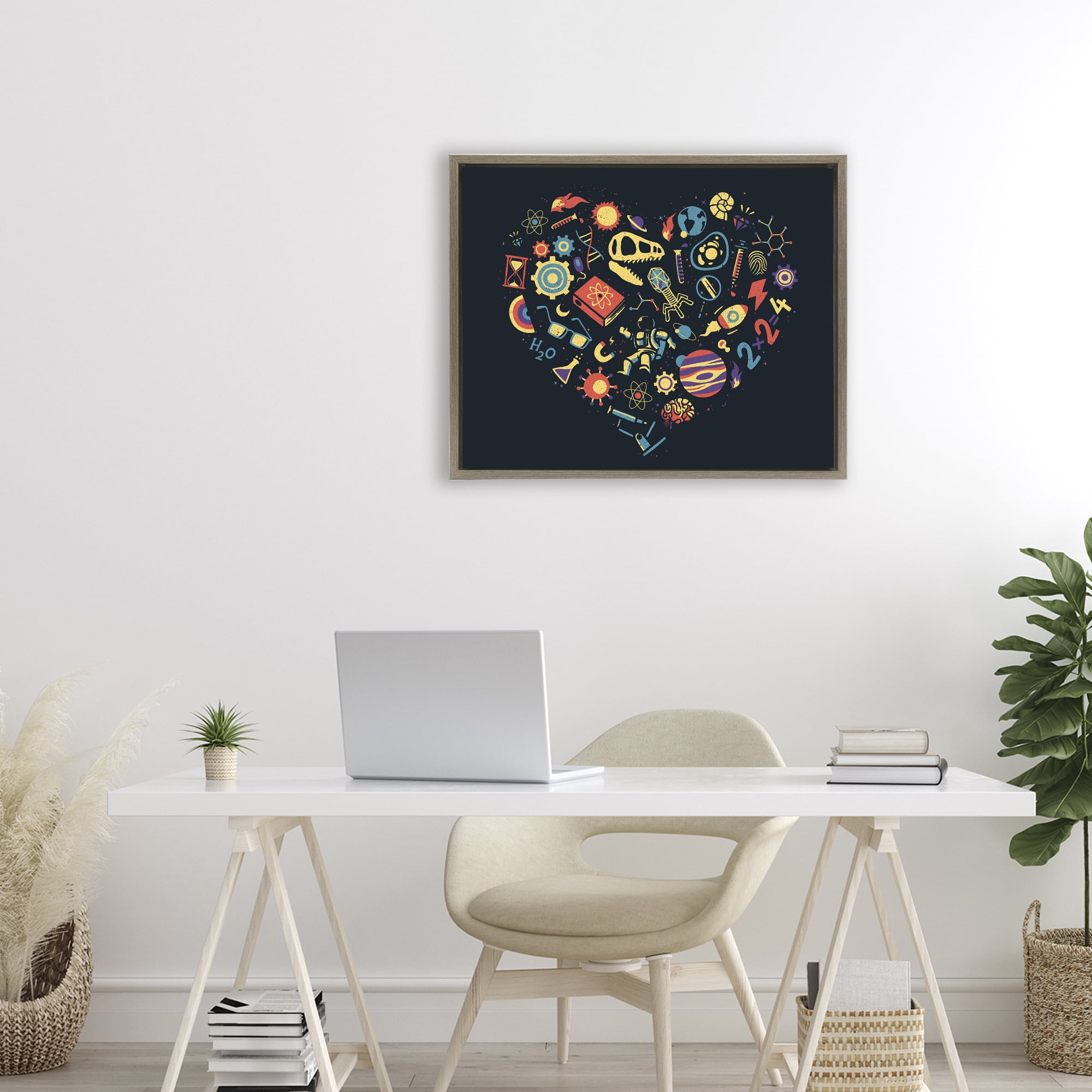 Stupell Industries Retro Science Heart Brown Framed Floater Canvas Wall Art, design by Tobe Fonseca