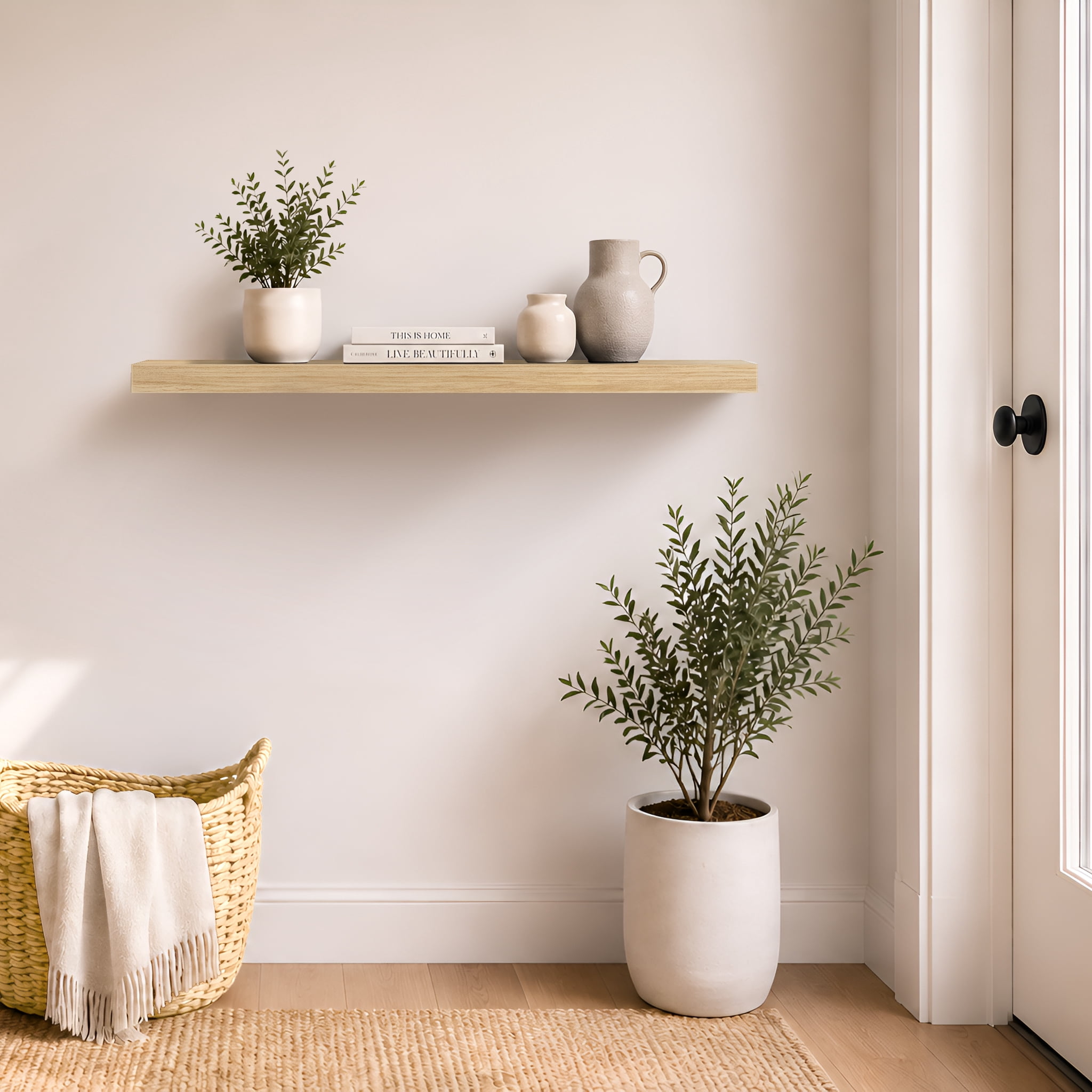 Sorbus 47" Floating Wall Shelf, Maplewood, Invisible Brackets, Bathroom, Bedroom & Home Decor