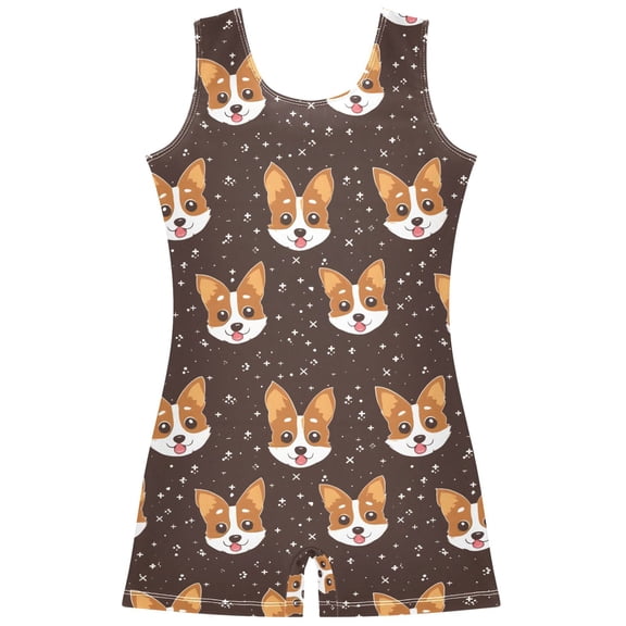 Gymnastics Leotard Sleeveless Dog Head Stretchy Dance Bodysuit Breathable Athletic Ballet Yoga Outfit for Ages 3-14