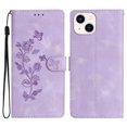 thumbnail image 1 of SaniMore Wallet Case for iPhone 14 Plus 6.7" 2022,  PU Leather Embossed Flower Shockproof [Card Slots + Cash Pocket + Removeable Wrist Strap] Kickstand Full Protective Business Shell, Purple, 1 of 11