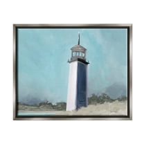 Stupell Industries Muted Lighthouse Landscape Nature Painting Gray Floater Framed Art Print Wall Art, 21 x 17