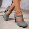 thumbnail image 3 of Women T-Strap High Heels Fashion Platform Round Toe Adjustable Strap Pumps Leather Summer Sweet Dress Shoes Gray Size 5.5, 3 of 6