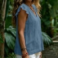 thumbnail image 6 of VBVC Women's Cotton Linen Ruffle Sleeve Tunic Top , Flowy Loose Fit Blouse For Women , Ladies' Casual V Neck Summer Shirt,Navy,S-2XL, 6 of 8