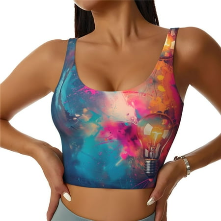 Sports Bras for Women High Support  Colorful Lightbulb Abstract Workout Tank Tops Woman  Yoga Bra with Removable Cups