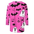 thumbnail image 4 of Women Halloween Ghost Pumpkin Bat All Over Print Crew Neck 3/4 Sleeve Casual T-Shirt Hot Pink L, 4 of 5