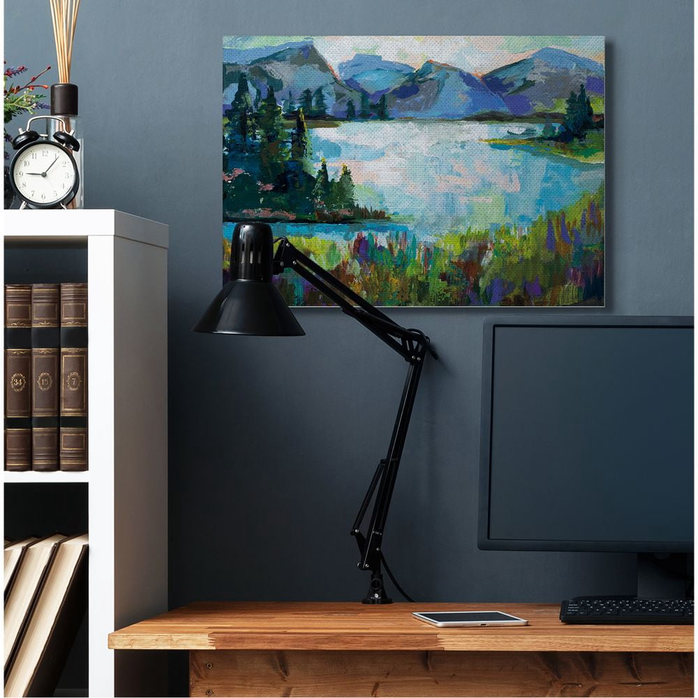 Stupell Industries Abstract Mountains and Lake Pine Landscape Painting Canvas Wall Art Design by Jeanette Vertentes, 30" x 40"