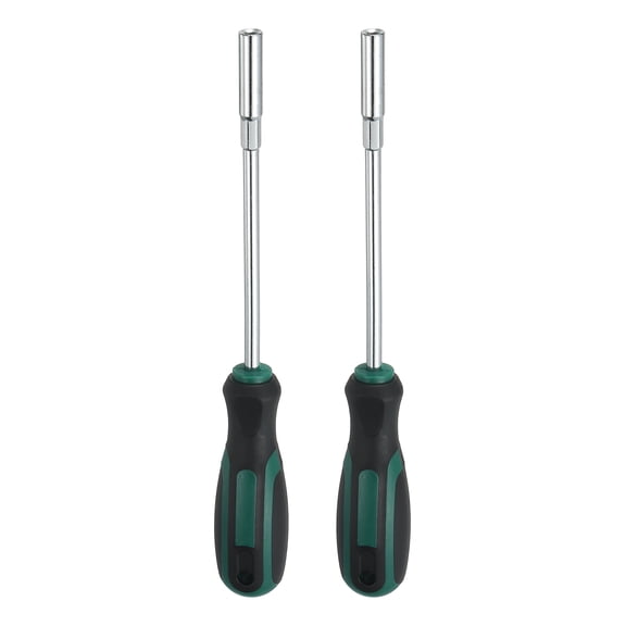 Uxcell 2 Pcs Metric Nut Driver 5mm CR-V Non-Magnetic Tip Hollow Shafts Hex Socket Screwdriver with Anti-Slip Handle for Automobile Repair Bit Driver, Green/Black