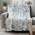 thumbnail image 2 of Blue Beige Coastal Blanket Soft Cozy Warm Twin Blanket for Bed, Plush Fuzzy Flannel Fleece Blankets for Sofa, Beach Starfish Summer Eucalyptus Ombre Throw Blankets for Couch, Gifts for Men, 60"x80", 2 of 9