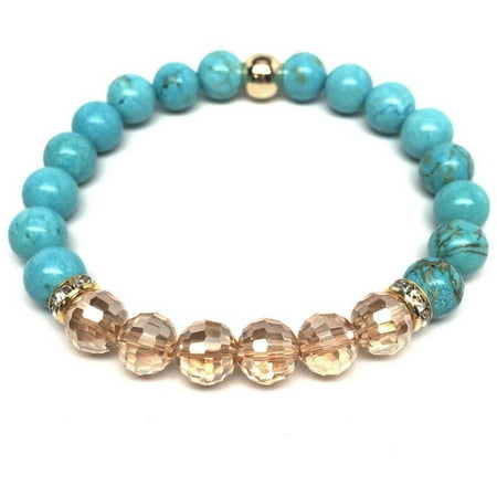 Julieta Jewelry Turquoise and Champagne Crystal Glow 14kt Gold over Sterling Silver Stretch Bracelet