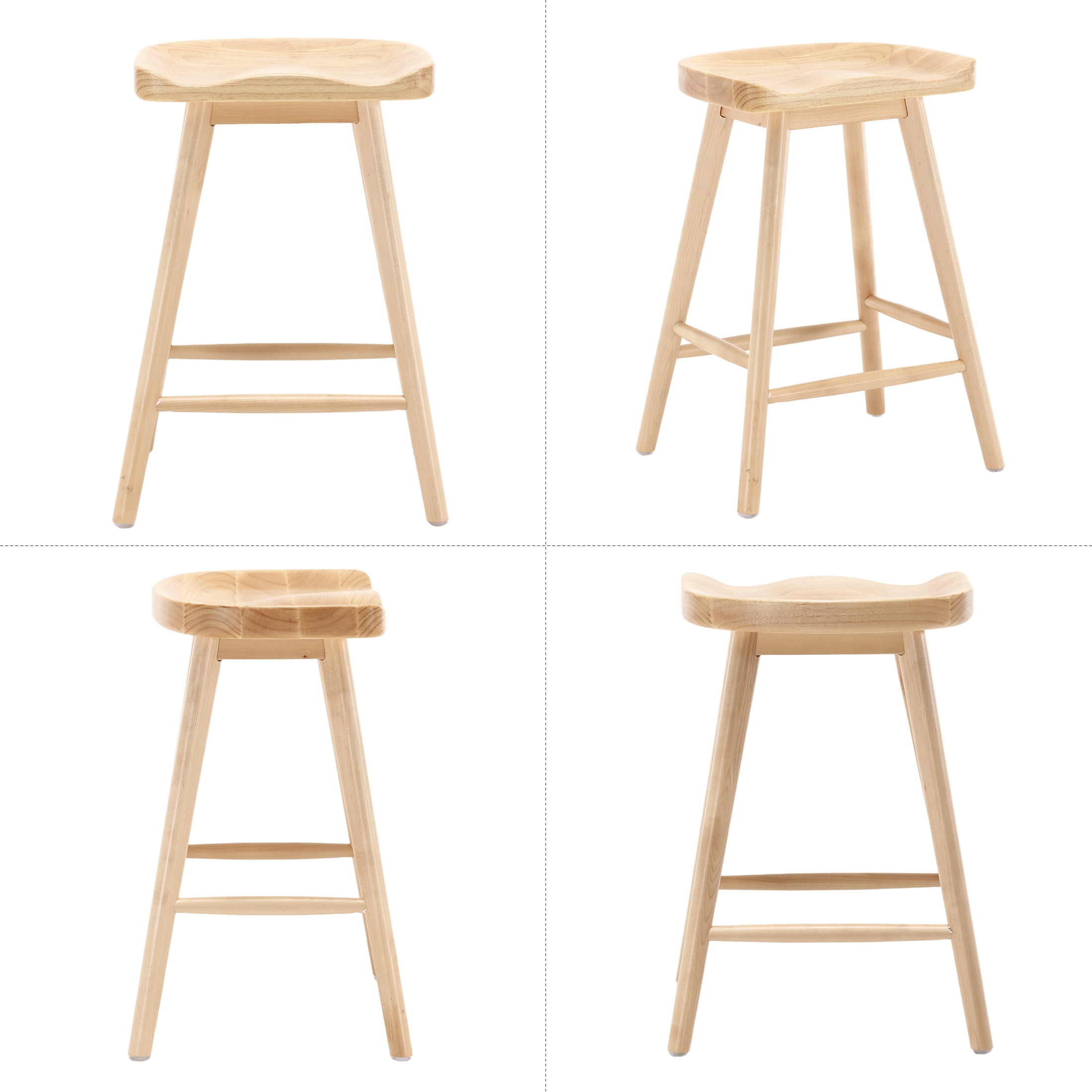 Guyou Backless Counter Stools Set of 2, 24 Inch Rustic Farmhouse Wooden Saddle Stools, Bar Stools for Kitchen Island Bar Bistro, Natural