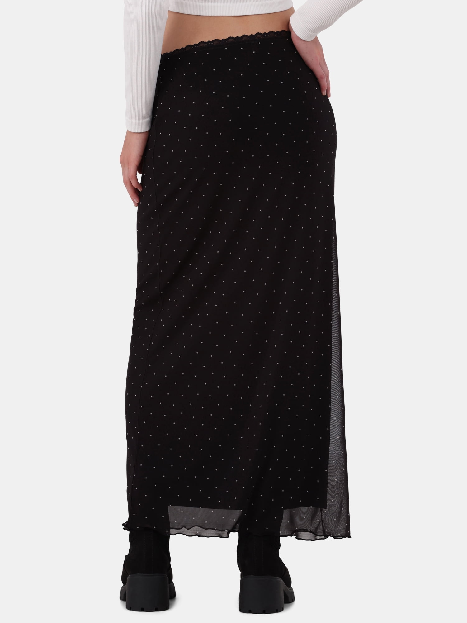 No Boundaries Lace-Trim Mesh Maxi Skirt, Women’s and Women’s Plus