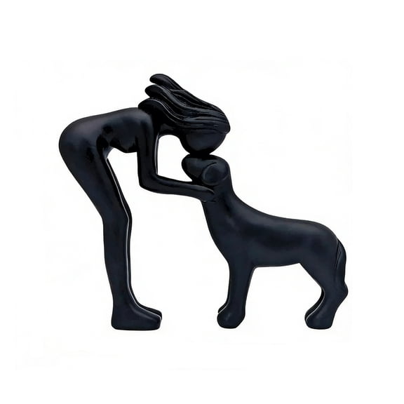 Black Woman And Dog Statue Figurine With Hand-Carved Resin Finish Pet Lover Memorial Sculpture For Home Decor Desk Display And Dog Memorial Gift 6.2X5.3X1.1In 0.62Lb