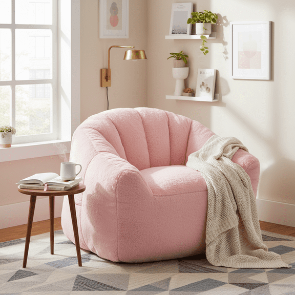 Homy Casa Plush Adult Bean Bag Chair with Arms, Soft Faux Fur Lounge Chair for Living Room, Bedroom