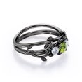 thumbnail image 3 of JeenMata 1 TCW Round Shaped Natural Peridot and Moissanite - Inspired by Nature - Trilogy Bridal Ring Set - 18K Black Gold Plating over Silver, 3 of 6