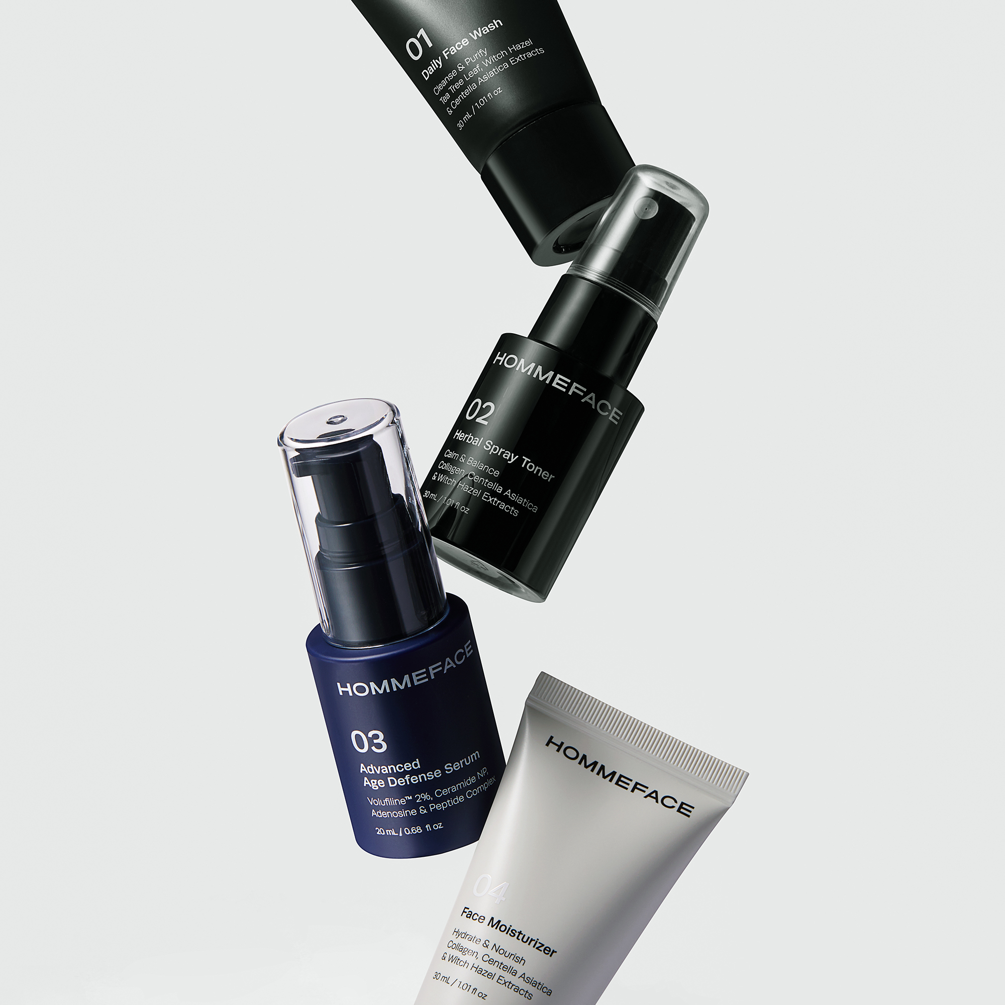 HOMMEFACE Men's First Class Skincare Essentials Travel Kit, 4 Skincare Products with Toiletry Bag, TSA Approved, 5 Piece Set