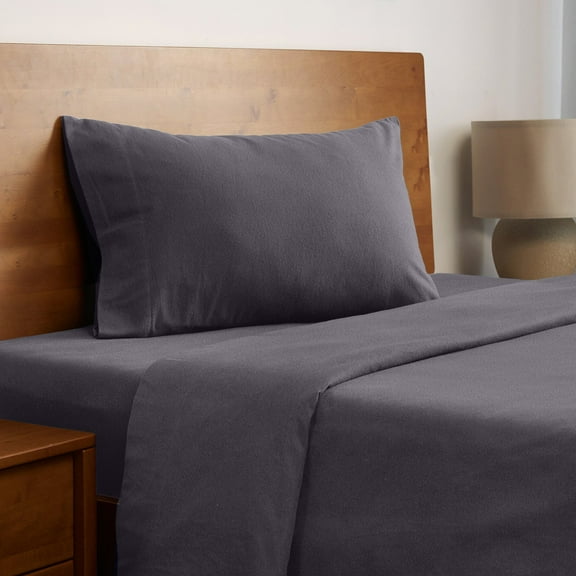 Mellanni 3 Piece Bed Sheet Set 180GSM Heavyweight Cotton Flannel Deep Pocket, Twin XL, Gray