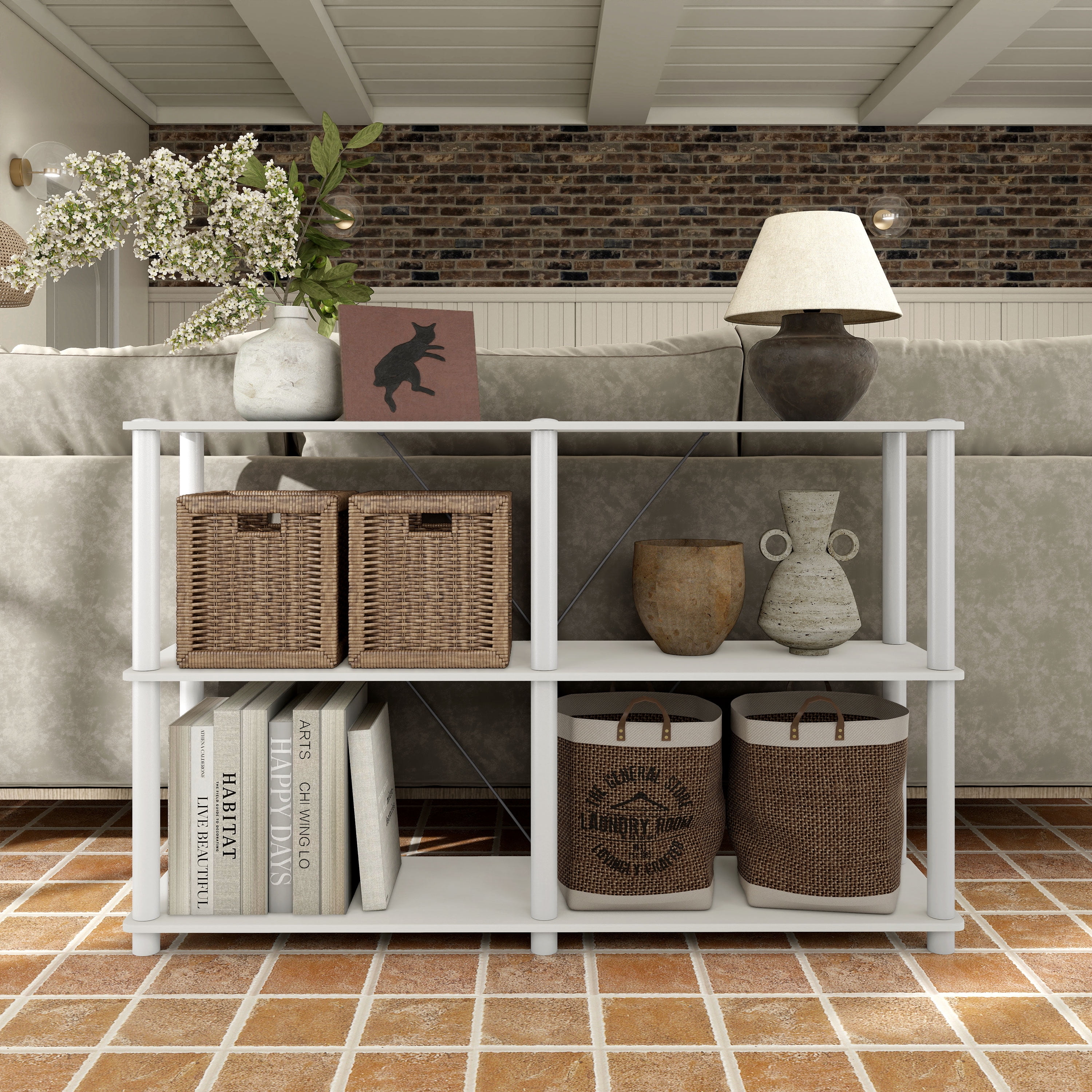 Furniture of America Brooks Adult Open Display Shelf Bookcase, 3-Tier 47-inch Sofa Table, White