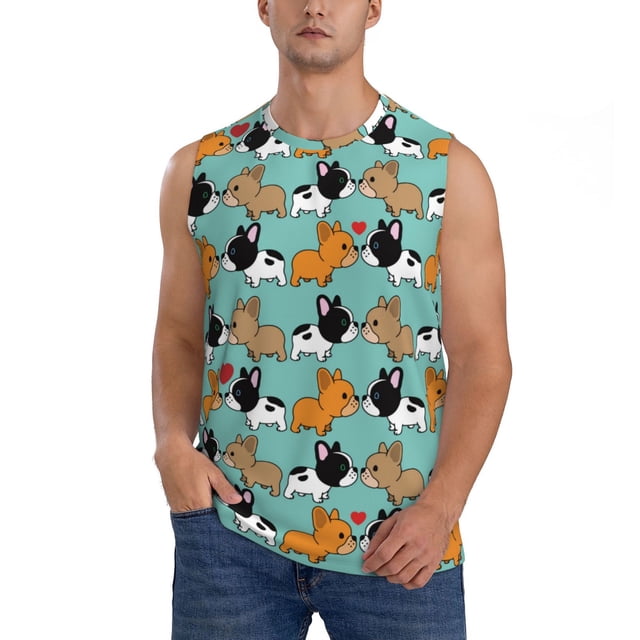 Balery Cute French Bulldog Camisetas sin mangas para hombre, absorbe la humedad y protege contra el mal olor.-X-Large