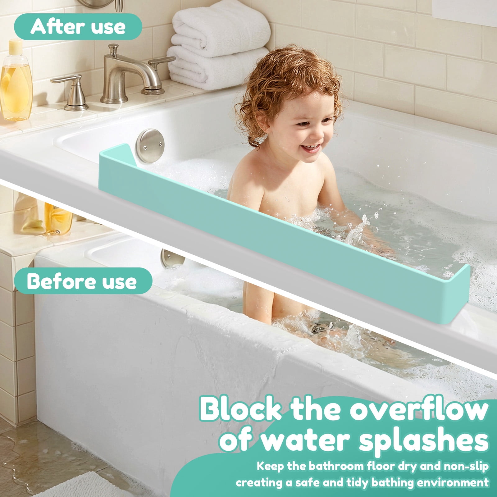 Splash Guard for Bathtub Kids Silicone Bathtub Splash Guard with Suction Cups Bath Tub Play Shelf for Kids and Toy Holder Avoid Water Spill in Bathroom Fun Bath Time for Toddler Baby