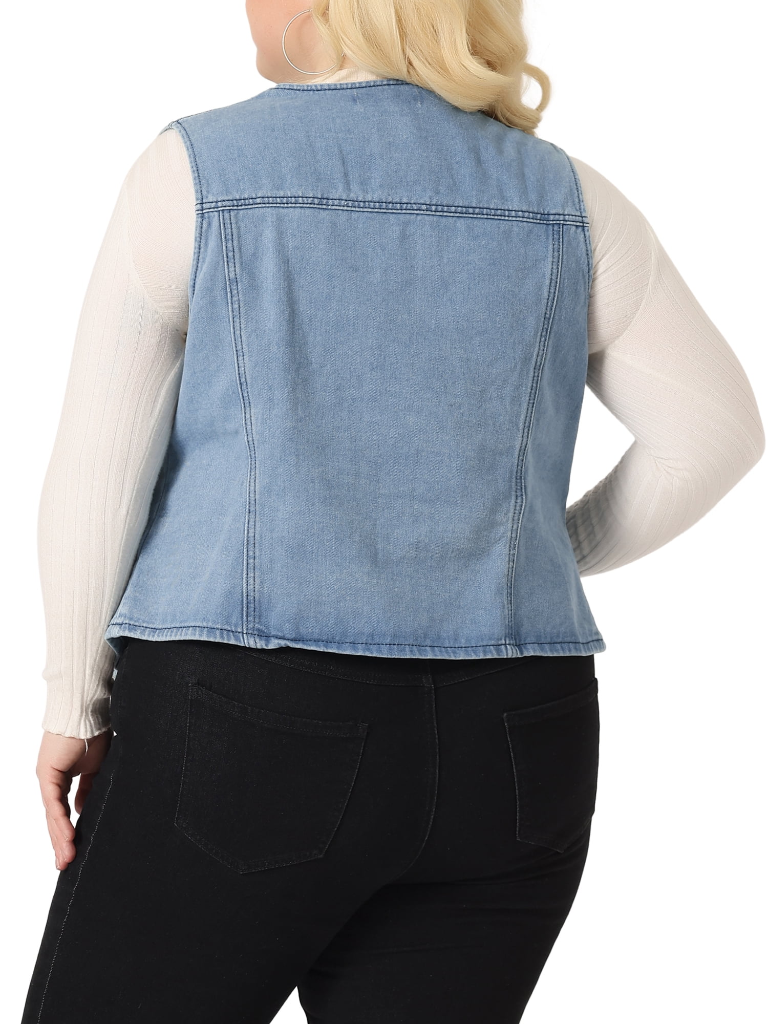DARING DIVA Women's Plus Size V Neck Sleeveless Utility Denim Vests 1X Light Blue